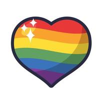 Lgbt pride heart. Rainbow flag love symbol. Diversity and freedom. Flat style vector icon with shadows and sparks.