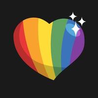 lgbt orgullo corazón. arco iris bandera amor símbolo. diversidad y libertad. plano estilo vector icono con oscuridad y chispas.