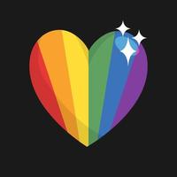 Lgbt pride heart. Rainbow flag love symbol. Diversity and freedom. Flat style vector icon with shadows and sparks.