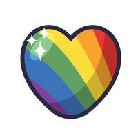 Lgbt pride heart. Rainbow flag love symbol. Diversity and freedom. Flat style vector icon with shadows and sparks.