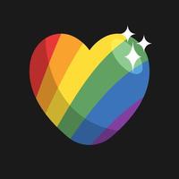 lgbt orgullo corazón. arco iris bandera amor símbolo. diversidad y libertad. plano estilo vector icono con oscuridad y chispas.