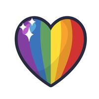 lgbt orgullo corazón. arco iris bandera amor símbolo. diversidad y libertad. plano estilo vector icono con oscuridad y chispas.