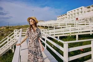 woman in dress walk luxury tourism summer nature photo