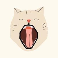 Cat with an open mouth. The animal yawns. Design element. Vector illustration in hand drawn style