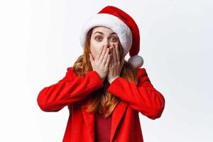 woman wearing christmas clothes fashion studio posing emotions luxury photo