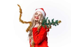 alegre mujer vestido como Papa Noel fiesta Navidad decoraciones foto