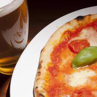 pizza margherita and beer AI photo