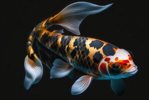 Koi fish isolated black background. photo