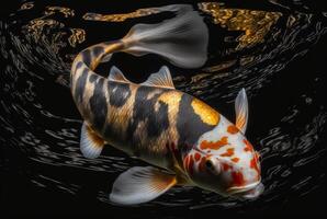 Koi fish isolated black background. photo