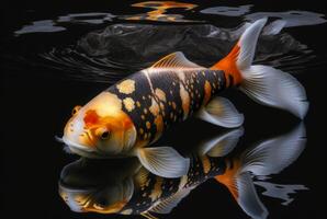 Koi fish isolated black background. photo