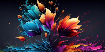Abstract art colorful botanical background. Luxury modern wallpaper splash and watercolor, leaf, flower, tree and nature. Minimal Design for text, packaging, prints, wall decoration. . photo