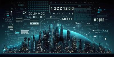 Smart city and abstract dot point connect with gradient line and aesthetic Intricate wave line design , data connection technology concept with . 5G. IoT Internet of Things communication. photo