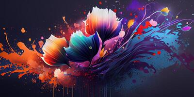 Abstract art colorful botanical background. Luxury modern wallpaper splash and watercolor, leaf, flower, tree and nature. Minimal Design for text, packaging, prints, wall decoration. . photo