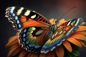 hermosa mariposa en un flor en girasoles generativo ai. foto