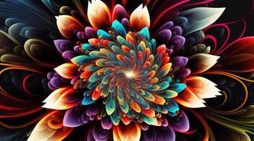Abstract colorful neon flowers background with modern ornamental. Generative Ai. photo
