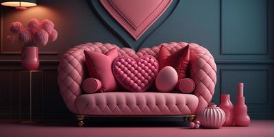 Valentine modern interior room have white pink sofa color and element home decor for valentine's day generative ai. photo