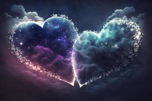 Happy Valentines day with love, heart in the night clouds, sky, stars for abstract background. Generative Ai. photo