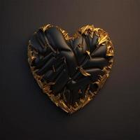 Realistic top view on elegant fantastic and black color for the valentine's day heart with golden cracks. Generative Ai. photo