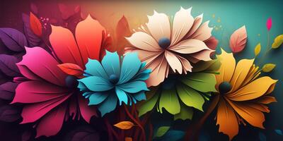 Beautiful mixed colorful flowers background. Vibrant colors of mixed flowers ornament backdrop. . photo