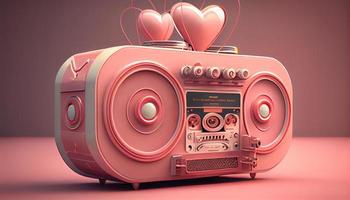 Valentine's Day love with music, stereo, red bright pink heart element decoration. Generative Ai. photo