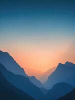 Serene mountain landscape with sunrise and sunset - photo