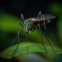 A mosquito perched on a leaf in extreme close-up created with technology photo