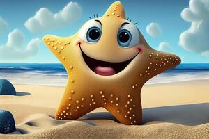 sonriente estrella de mar en un playa, generativo ai foto