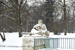 park  in Warsaw Poland on a snowy winter day photo