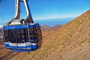 volcanic landscape with a cable car to the top of the mountain of the Spanish Teide volcano on Tenerife, Canary Islands photo