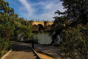 primavera urbano paisaje con pilar catedral en zaragoza, España y el ebro río foto