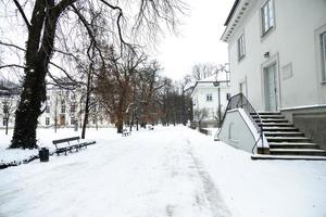 park in Warsaw Poland on a snowy winter day photo