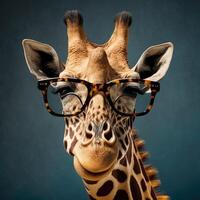 Funny giraffe with sunglasses, photo