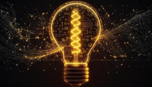 Illustration of an illuminated light bulb, photo