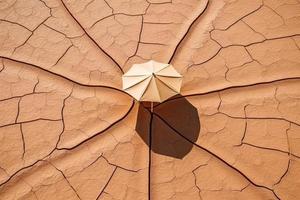 Parasol in a dry land, concept of global warming photo