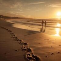 Tranquil Sunset Beach Scene, Couple Holding Hands - photo