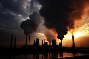 Illustration of a manufacturing plant emitting smoke from its chimneys created with technology photo