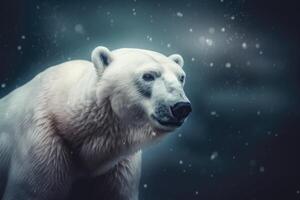 Illustration of a majestic polar bear standing on a snowy terrain created with technology photo