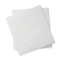 Two folded pieces of white tissue paper or napkin in stack tidily prepared for use in toilet or restroom isolated on white background with clipping path photo