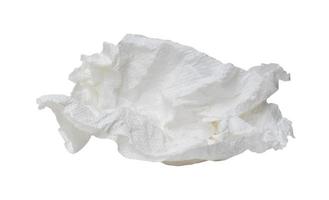 Single screwed or crumpled tissue paper or napkin in strange shape after use in toilet or restroom isolated on white background with clipping path photo