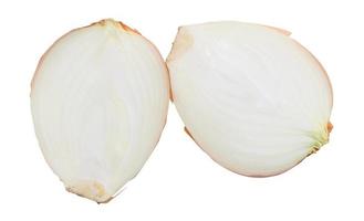 Top view of two halves of orange onion isolated on white background with clipping path. photo