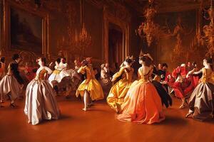 illustration of a dance in the castle of the baroque era photo