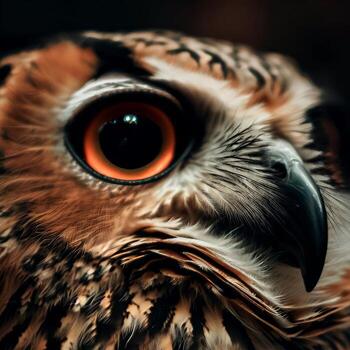 Owls are nocturnal birds of prey known for their sharp talons, keen hearing, and silent flight. They come in many species and sizes, and are revered for their wisdom and mystery. photo