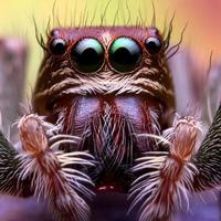 Jumping spiders are small, agile predators known for their impressive jumping ability and striking appearance, with large, intelligent eyes. photo