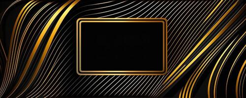 Black and golden modern abstract wide banner with geometric lines and Copy Space. photo