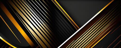 Black and golden modern abstract wide banner with geometric lines and Copy Space. photo