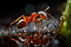 Very close and detailed macro portrait of an ant on a dark background. photo