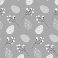 Easter endless pattern with grayscale Easter eggs and sprigs. Happy Easter. Springtime. Hello summer vector