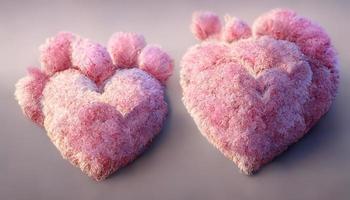 Pink fluffy hearts. AI render photo
