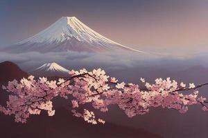 Branch of Japanese sakura. AI render photo