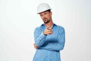 Male builder white helmet work professional industry photo